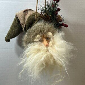 Decorative Christmas Rustic Santa Head & Face Hanging Ornament 12"